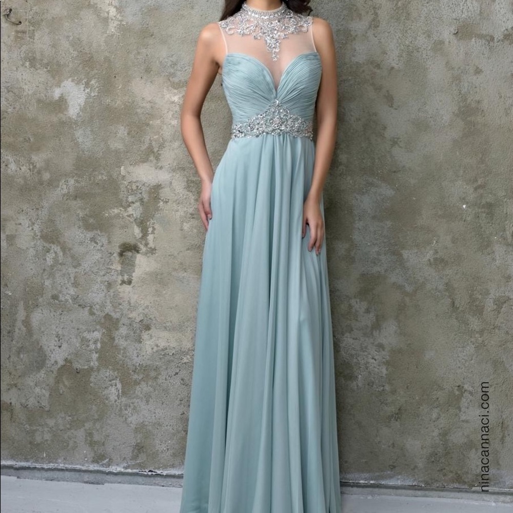 Metallic Sage Prom Dress